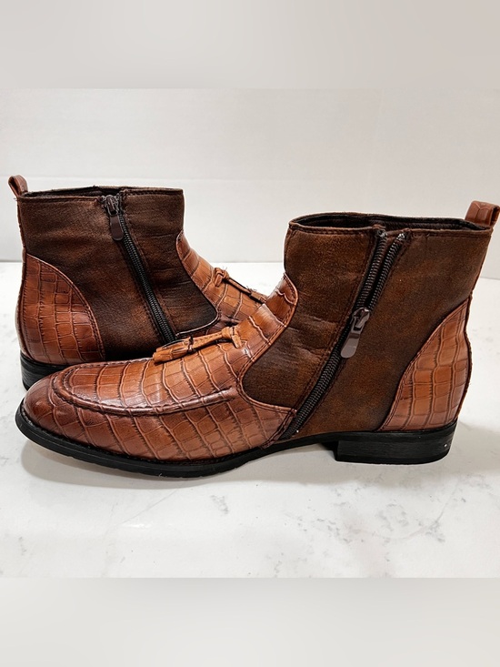 Men\'s Brown Croc-Embossed Tassel Chelsea Boots main image 11